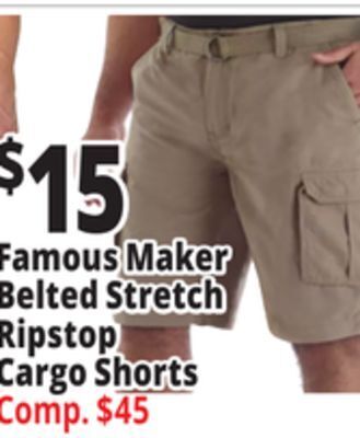 Ocean State Job Lot Famous maker belted stretch ripstop cargo shorts offer