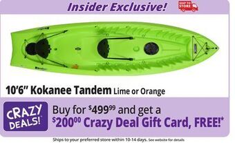 Ocean State Job Lot Lifetime kokanee 10'6 tandem kayak, green offer