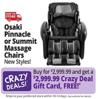 Ocean State Job Lot Osaki massage chairs offer