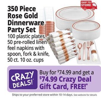 Ocean State Job Lot Prestee 350 piece dinnerware party set for 50 guests, rose gold offer