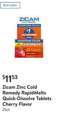 Walmart Zicam zinc cold remedy rapidmelts quick-dissolve tablets cherry flavor offer