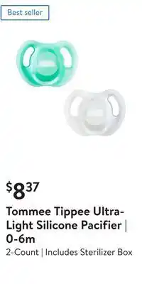 Walmart Tommee tippee ultra-light silicone pacifier | 0-6m offer