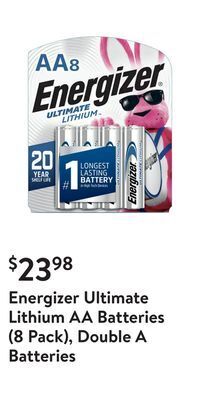 Walmart Energizer ultimate lithium aa batteries (8 pack), double a batteries offer