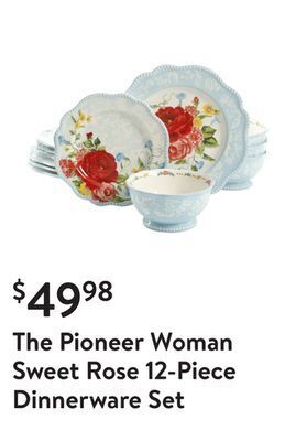 Walmart The pioneer woman sweet rose 12-piece dinnerware set offer