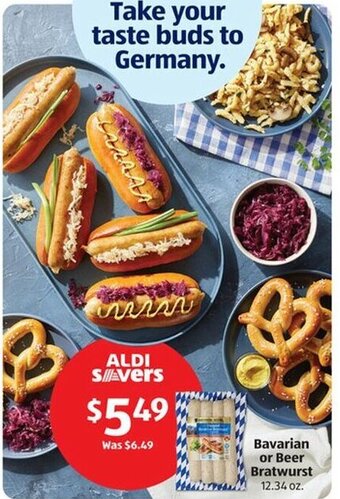 Aldi Bavarian or Beer Bratwurst 12.34 oz. offer