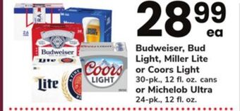 ACME Budweiser, bud light, miller lite or coors light 30-pk., 12 fl. oz. cans or michelob ultra 24-pk., 12 fl. oz. offer