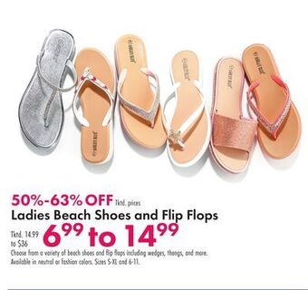 Boscov's Ladies beach shoes and flip flops offer