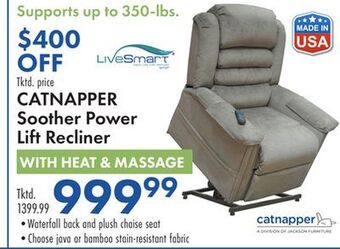 Boscov's Catnapper soother power lift recliner with heat & massage offer
