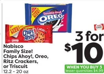 Weis Markets Nabisco family size! chips ahoy!, oreo, ritz crackers, or triscuit offer