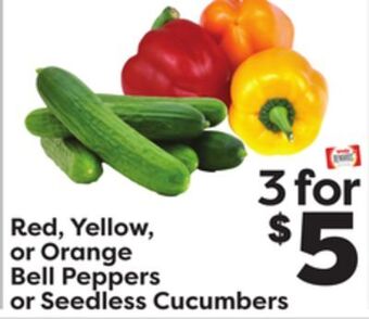 Weis Markets Red, yellow, or orange bell peppers or seedless cucumbers offer