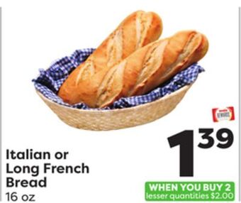 Weis Markets Italian or long french bread offer