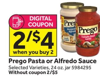 Stop&Shop Prego pasta or alfredo sauce offer