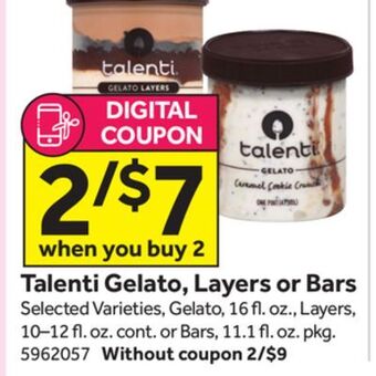 Stop&Shop Talenti gelato, layers or bars offer