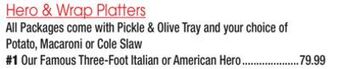 King Kullen Hero & wrap platters offer