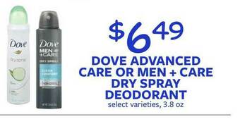 Fareway Dove Advanced Care Or Men + Care Dry Spray Deodorant offer