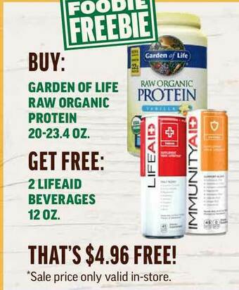 Central Market Buy: Garden Of Life Raw Organic Protein Get Free: 2 Lifeaid Beverages offer