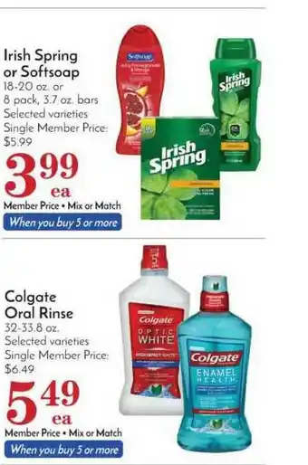 Pavilions Irish Spring Or Softsoap Or Colgate Oral Rinse offer