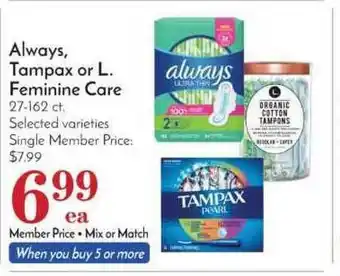 Pavilions Always, Tampax Or L. Feminine Care offer
