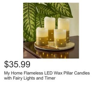 Costco My home flameless led wax pillar candles with fairy lights and timer offer
