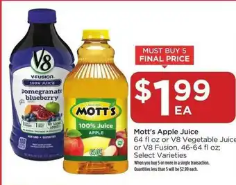 Food 4 Less Mott's Apple Juice Or V8 Vegetable Juice Or V8 Fusion offer