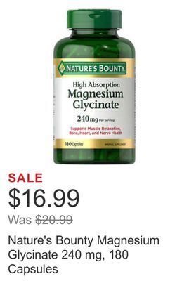 Costco Nature's bounty magnesium glycinate 240 mg, 180 capsules offer