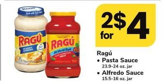 ACME Ragú pasta sauce 23.9-24 oz. jar, alfredo sauce 15.5-16 oz. jar offer
