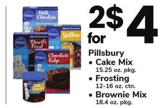 ACME Pillsbury cake mix 15.25 oz. pkg., frosting 12-16 oz. ctn., brownie mix 18.4 oz. pkg. offer