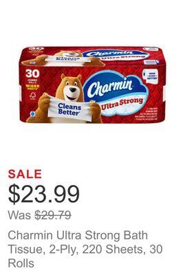 Costco Charmin ultra strong bath tissue, 2-ply, 220 sheets, 30 rolls offer