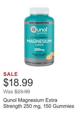Costco Qunol magnesium extra strength 250 mg, 150 gummies offer