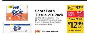 ShopRite Bath tissue 20-pack offer