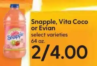 Hy-Vee Snapple, Vita Coco Or Evian 64 oz offer