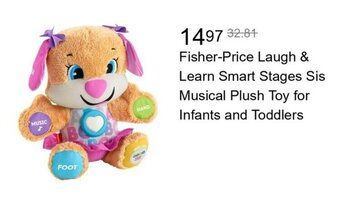 Walmart Fisher-Price Laugh & Learn Smart Stages Sis Musical Plush Toy for Infants and Toddlers offer
