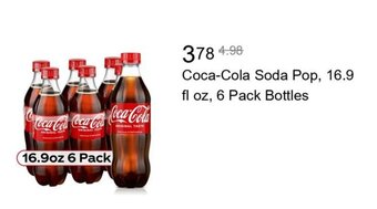 Walmart Coca-Cola Soda Pop, 16.9 fl oz, 6 Pack Bottles offer