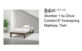 Walmart Slumber 1 by Zinus Comfort 6" Innerspring Mattress, Twin offer