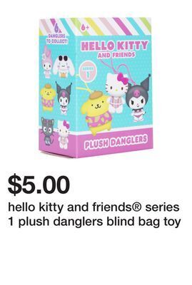 Five Below Hello kitty and friends® series 1 plush danglers blind bag toy offer