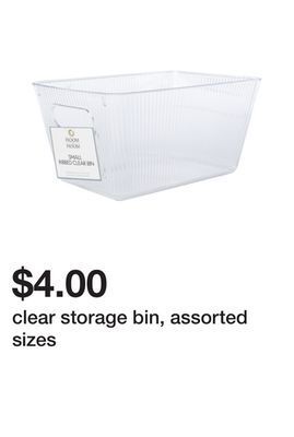 Five Below Clear storage bin, assorted sizes offer