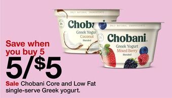Target Chobani core and low fat single-serve greek yogurt offer