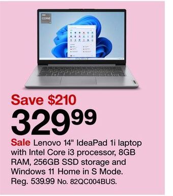 Target Lenovo 14 ideapad 1i laptop with intel core i3 processor, 8gb ram, 256gb ssd storage and windows 11 home in s mode offer
