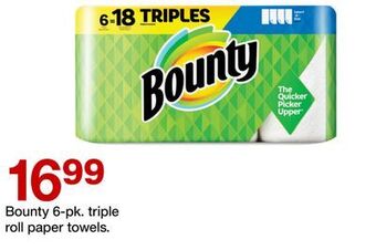 Target Bounty 6-pk. triple roll paper towels offer