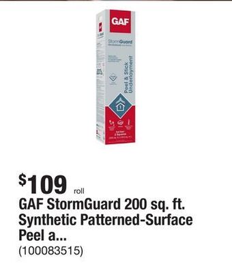 The Home Depot Gaf stormguard 200 sq. ft. synthetic patterned-surface peel and stick roof leak barrier roll offer