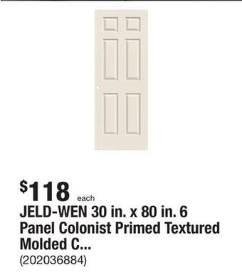 The Home Depot Jeld-wen 30 in. x 80 in. 6 panel colonist primed textured molded composite interior door slab offer
