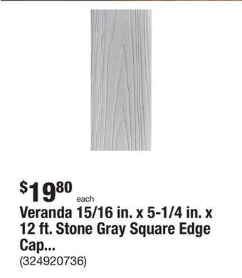 The Home Depot Veranda 15/16 in. x 5-1/4 in. x 12 ft. stone gray square edge capped composite decking board offer