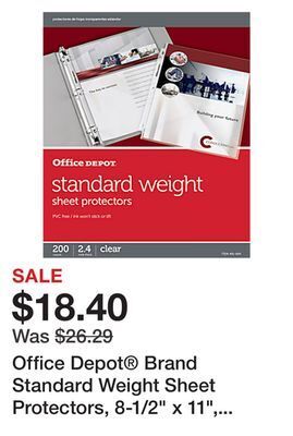 Office Depot Office depot® brand standard weight sheet protectors, 8-1/2 x 11, clear, pack of 200 offer