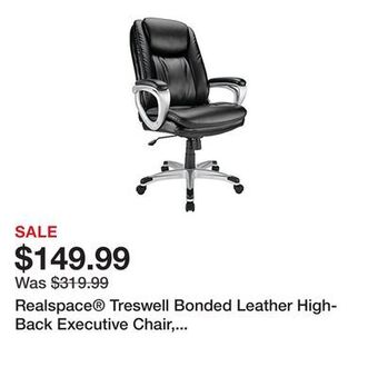 Office Depot Realspace® treswell bonded leather high-back executive chair, black/silver offer