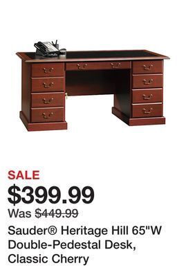 Office Depot Sauder® heritage hill 65w double-pedestal desk, classic cherry offer