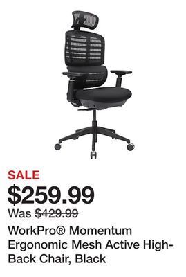 Office Depot Workpro® momentum ergonomic mesh active high-back chair, black offer