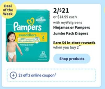Walgreens Ninjamas or pampers jumbo pack diapers offer