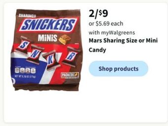 Walgreens Mars sharing size or mini candy offer