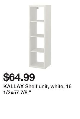 Ikea Kallax shelf unit, white, 16 1/2x57 7/8 offer