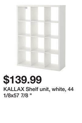 Ikea Kallax shelf unit, white, 44 1/8x57 7/8 offer